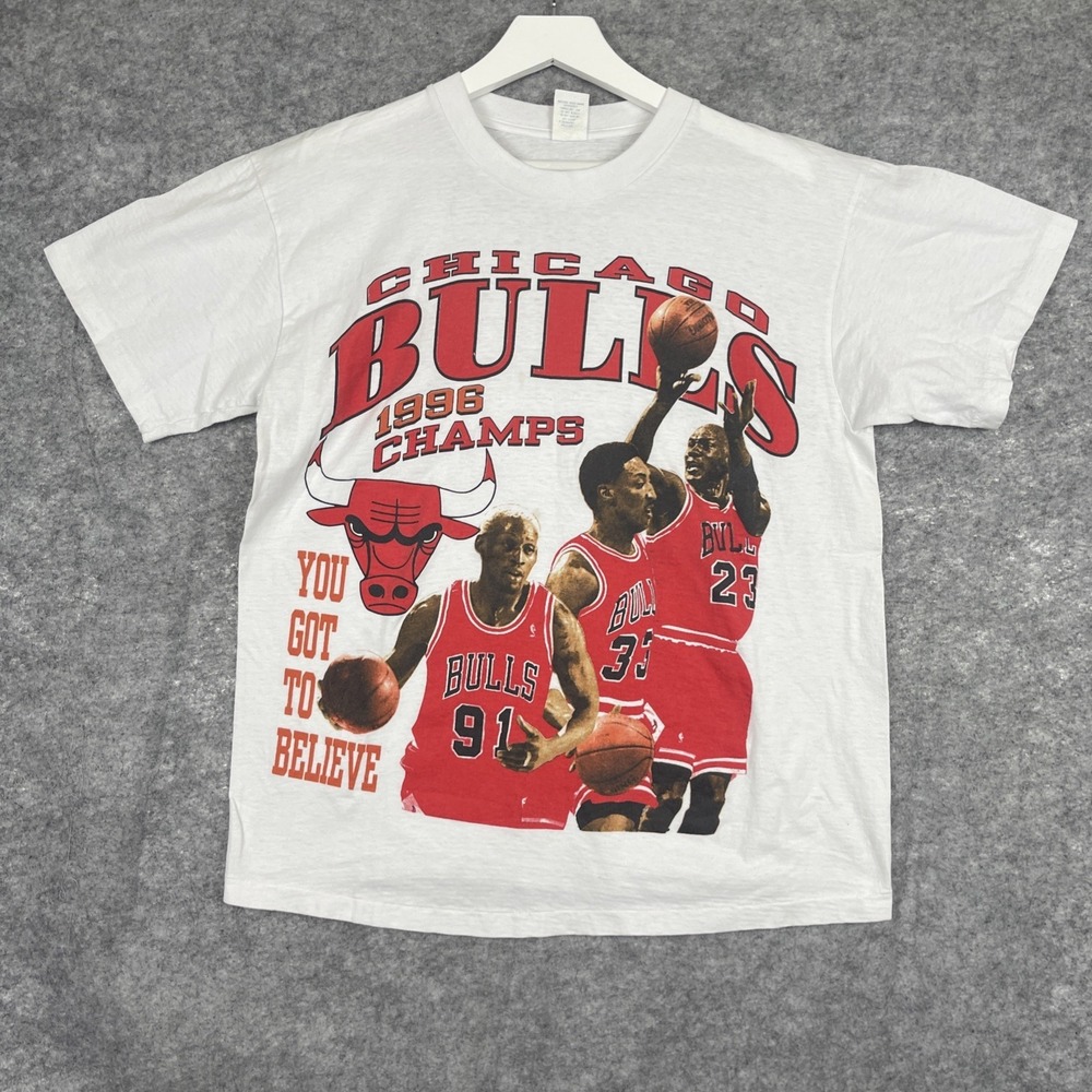 Chicago Bulls T Shirt 1996 Large Jordan Pippen Rodman Single Stitch Vintage RARE